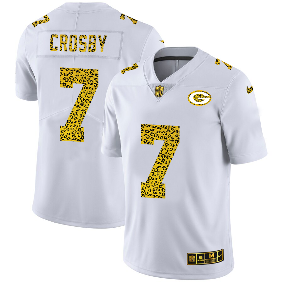 Green Bay Packers #7 Mason Crosby Men's Nike Flocked Leopard Print Vapor Limited NFL Jersey White