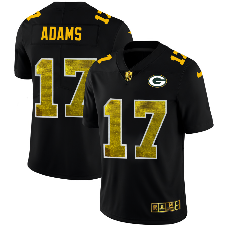 Green Bay Packers #17 Davante Adams Men's Black Nike Golden Sequin Vapor Limited NFL Jersey
