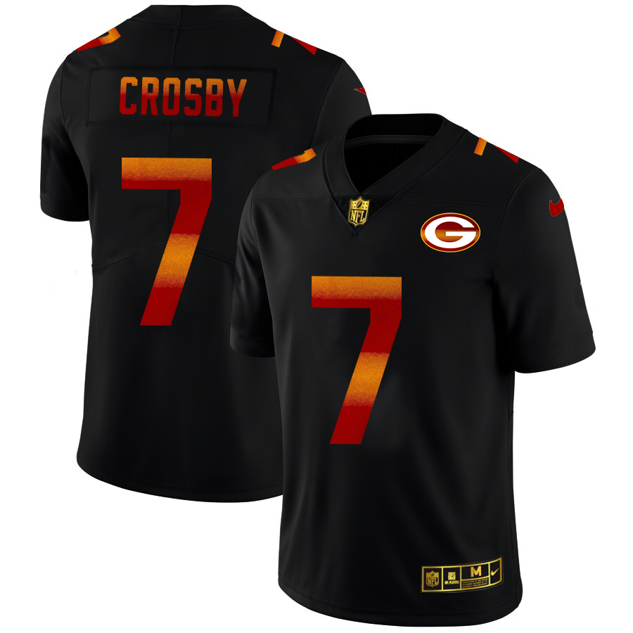 Green Bay Packers #7 Mason Crosby Men's Black Nike Red Orange Stripe Vapor Limited NFL Jersey