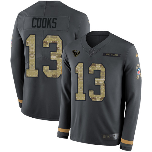 Nike Texans #13 Brandin Cooks Anthracite Salute to Service Men's Stitched NFL Limited Therma Long Sleeve Jersey