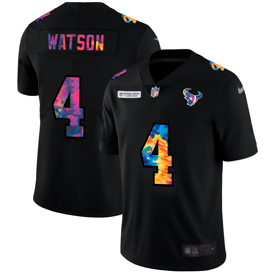 Houston Texans #4 Deshaun Watson Men's Nike Multi-Color Black 2020 NFL Crucial Catch Vapor Untouchable Limited Jersey