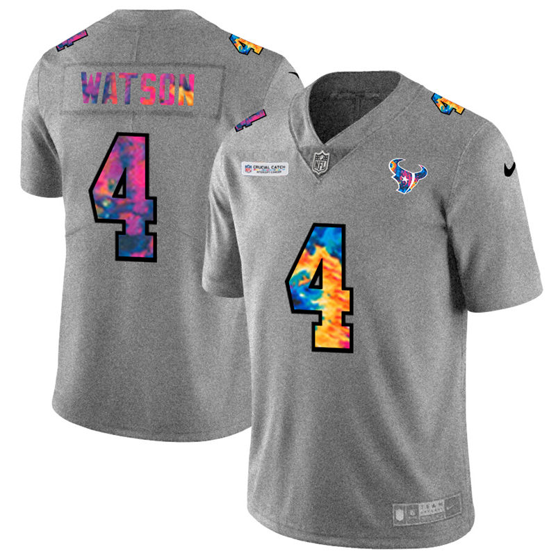 Houston Texans #4 Deshaun Watson Men's Nike Multi-Color 2020 NFL Crucial Catch NFL Jersey Greyheather