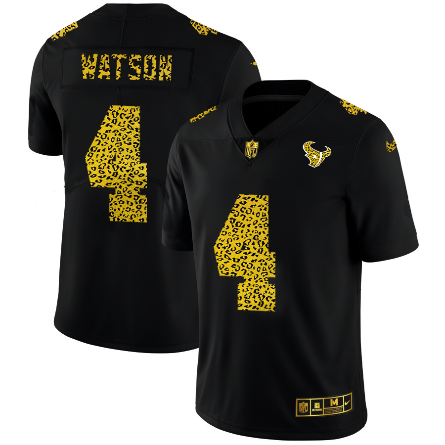 Houston Texans #4 Deshaun Watson Men's Nike Leopard Print Fashion Vapor Limited NFL Jersey Black