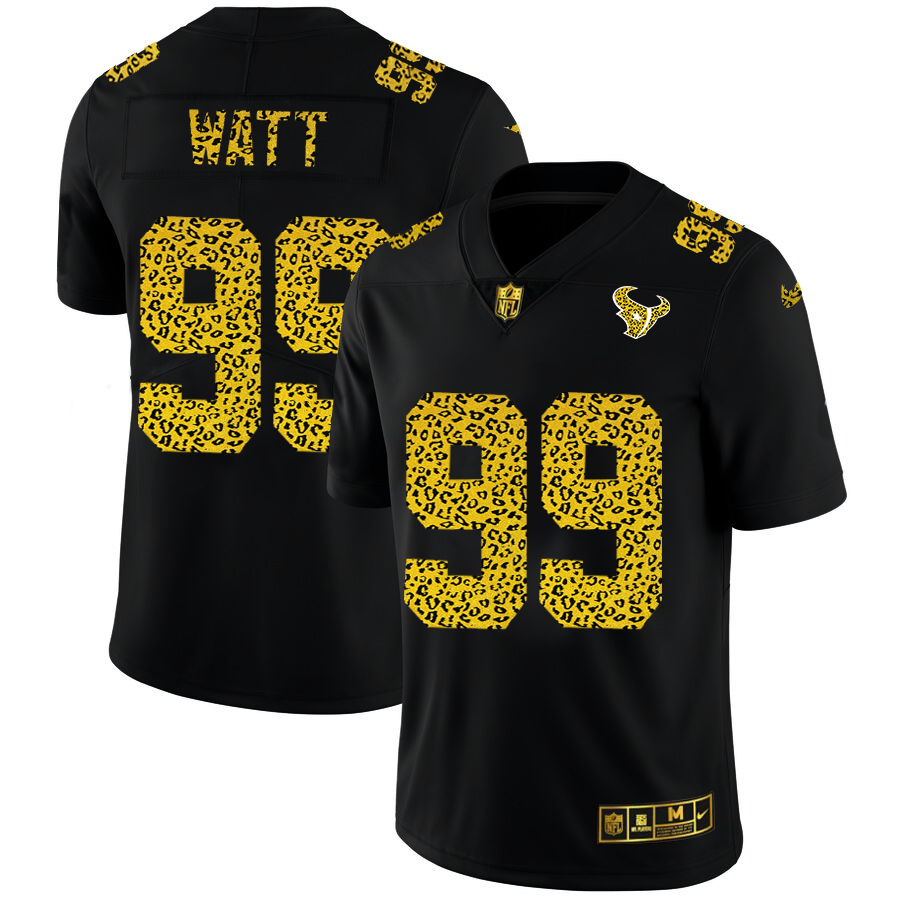 Houston Texans #99 J.J. Watt Men's Nike Leopard Print Fashion Vapor Limited NFL Jersey Black
