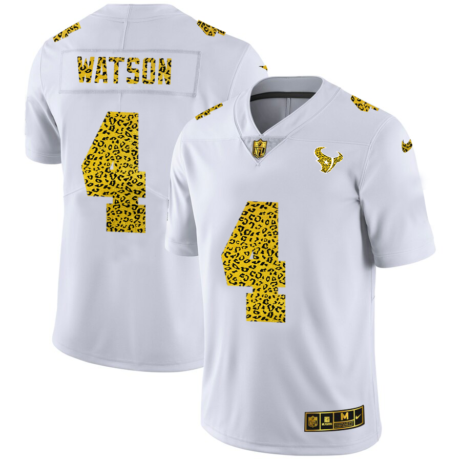 Houston Texans #4 Deshaun Watson Men's Nike Flocked Leopard Print Vapor Limited NFL Jersey White