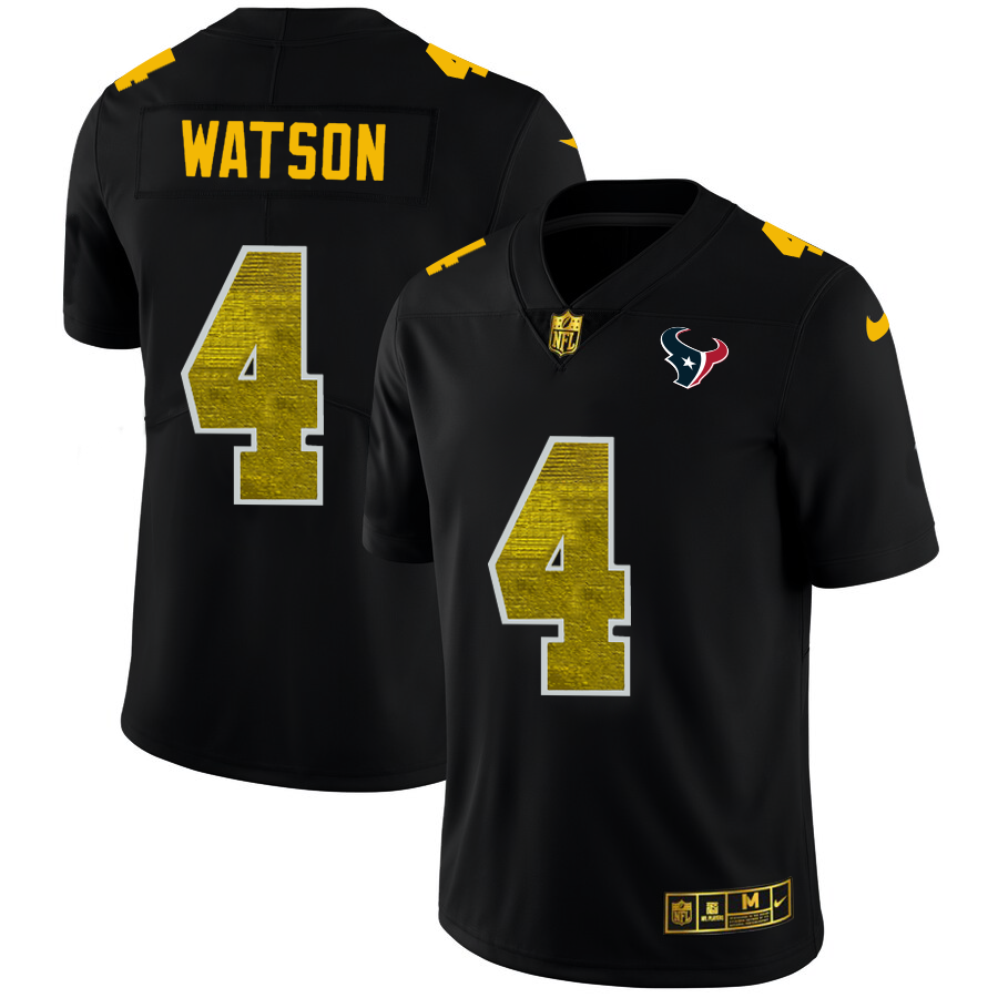 Houston Texans #4 Deshaun Watson Men's Black Nike Golden Sequin Vapor Limited NFL Jersey