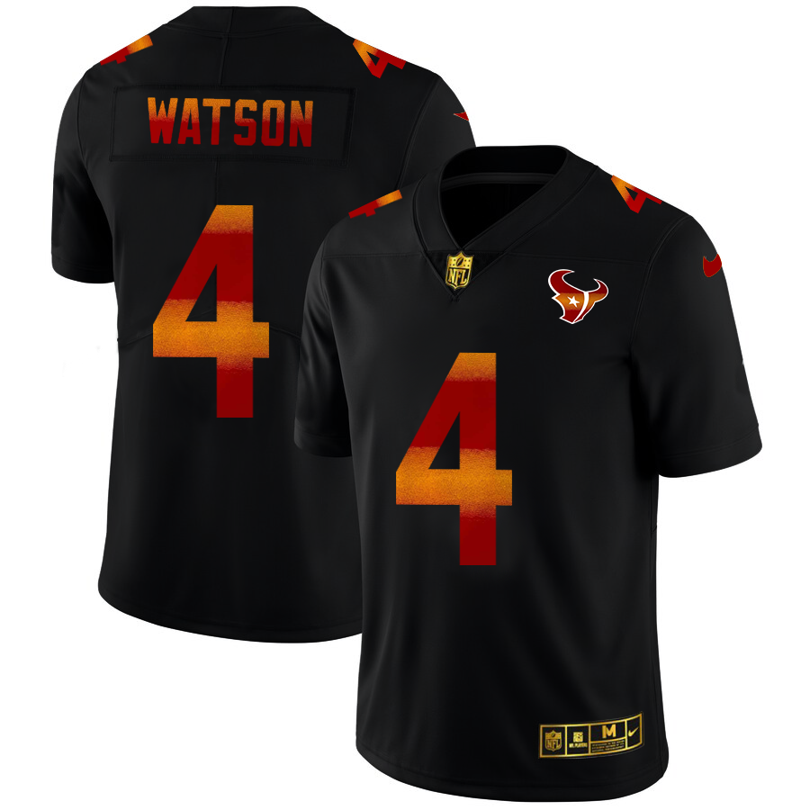 Houston Texans #4 Deshaun Watson Men's Black Nike Red Orange Stripe Vapor Limited NFL Jersey