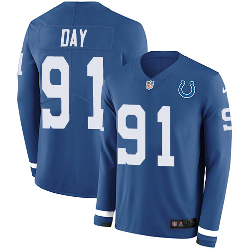 Nike Colts #91 Sheldon Day Royal Blue Team Color Men's Stitched NFL Limited Therma Long Sleeve Jersey
