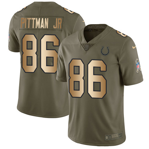 Nike Colts #86 Michael Pittman Jr. Olive/Gold Men's Stitched NFL Limited 2017 Salute To Service Jersey