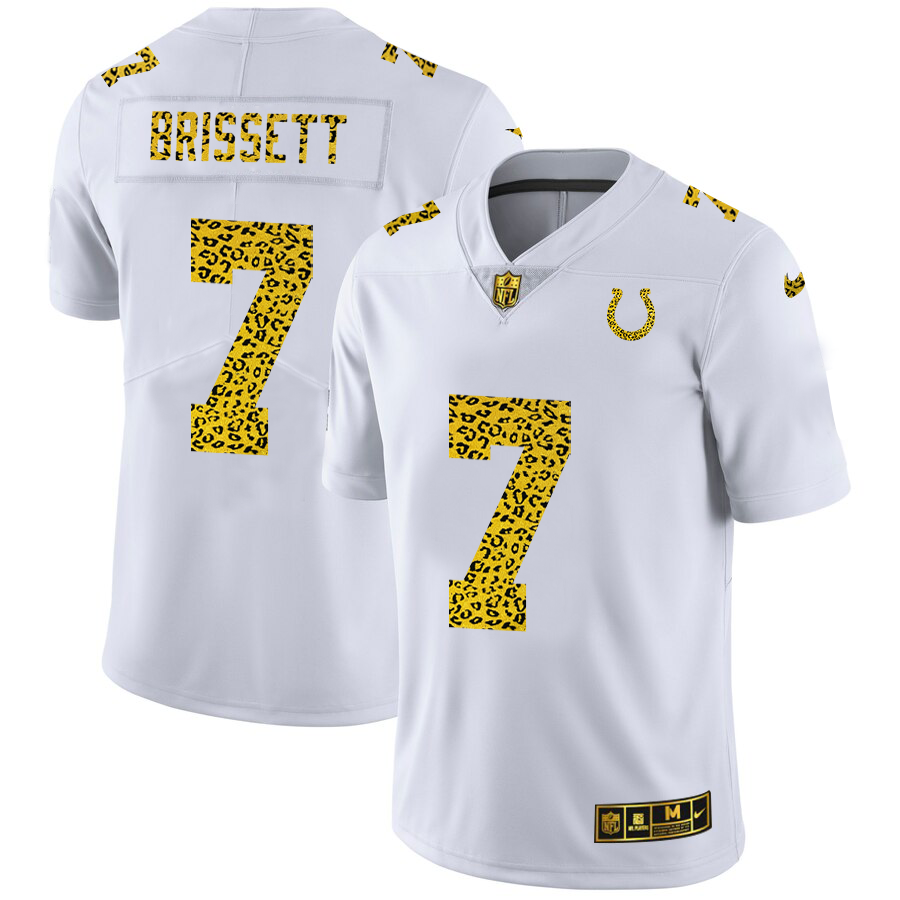 Indianapolis Colts #7 Jacoby Brissett Men's Nike Flocked Leopard Print Vapor Limited NFL Jersey White