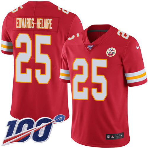 Nike Chiefs #25 Clyde Edwards-Helaire Red Team Color Men's Stitched NFL 100th Season Vapor Untouchable Limited Jersey