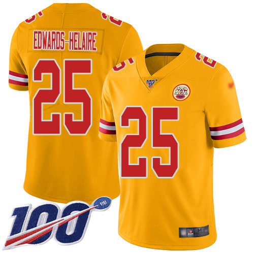 Nike Chiefs #25 Clyde Edwards-Helaire Gold Men's Stitched NFL Limited Inverted Legend 100th Season Jersey