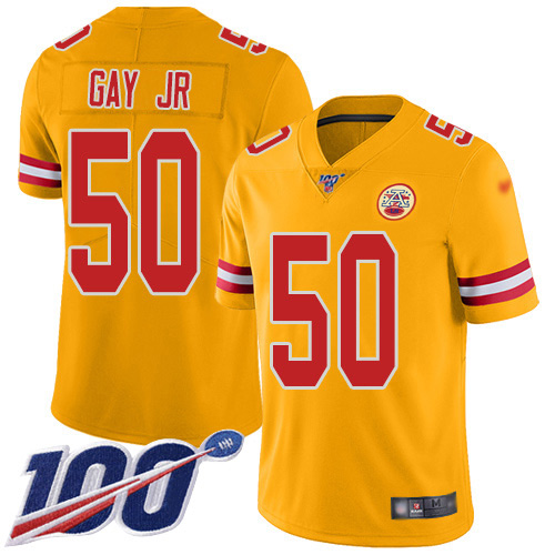 Nike Chiefs #50 Willie Gay Jr. Gold Men's Stitched NFL Limited Inverted Legend 100th Season Jersey