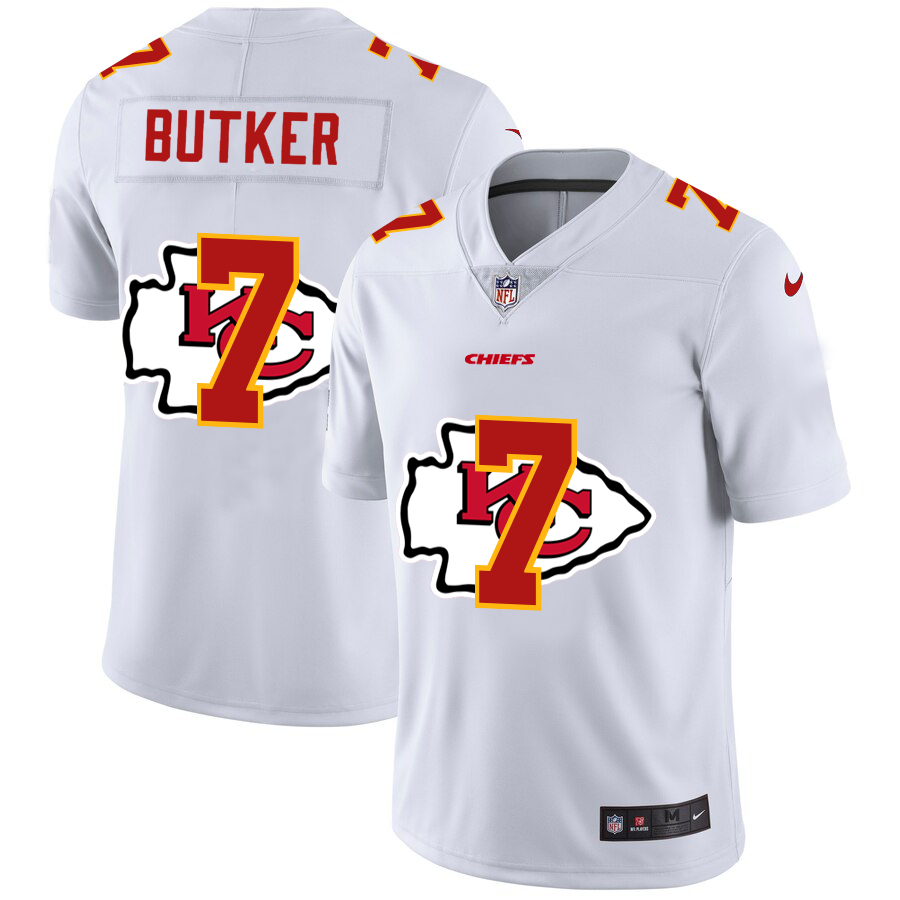 Kansas City Chiefs #7 Harrison Butker White Men's Nike Team Logo Dual Overlap Limited NFL Jersey