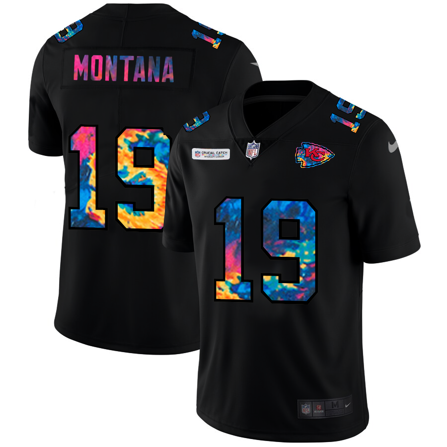 Kansas City Chiefs #19 Joe Montana Men's Nike Multi-Color Black 2020 NFL Crucial Catch Vapor Untouchable Limited Jersey