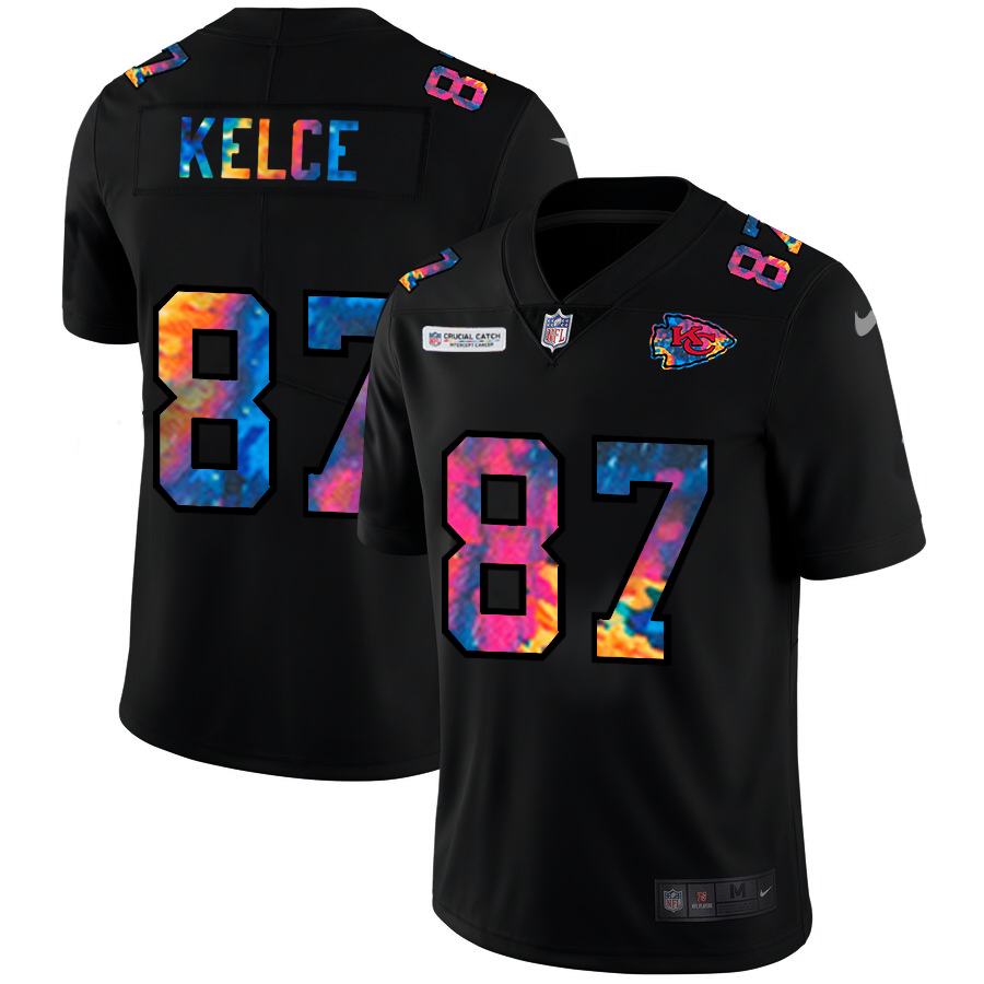 Kansas City Chiefs #87 Travis Kelce Men's Nike Multi-Color Black 2020 NFL Crucial Catch Vapor Untouchable Limited Jersey