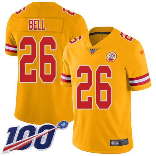 Nike Chiefs #26 Le'Veon Bell Gold Men's Stitched NFL Limited Inverted Legend 100th Season Jersey