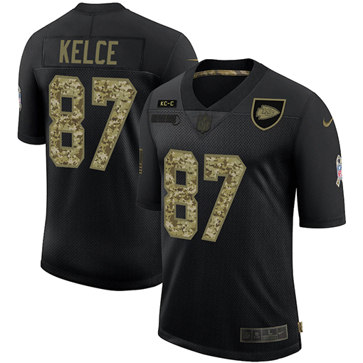 Kansas City Chiefs #87 Travis Kelce Men's Nike 2020 Salute To Service Camo Limited NFL Jersey Black