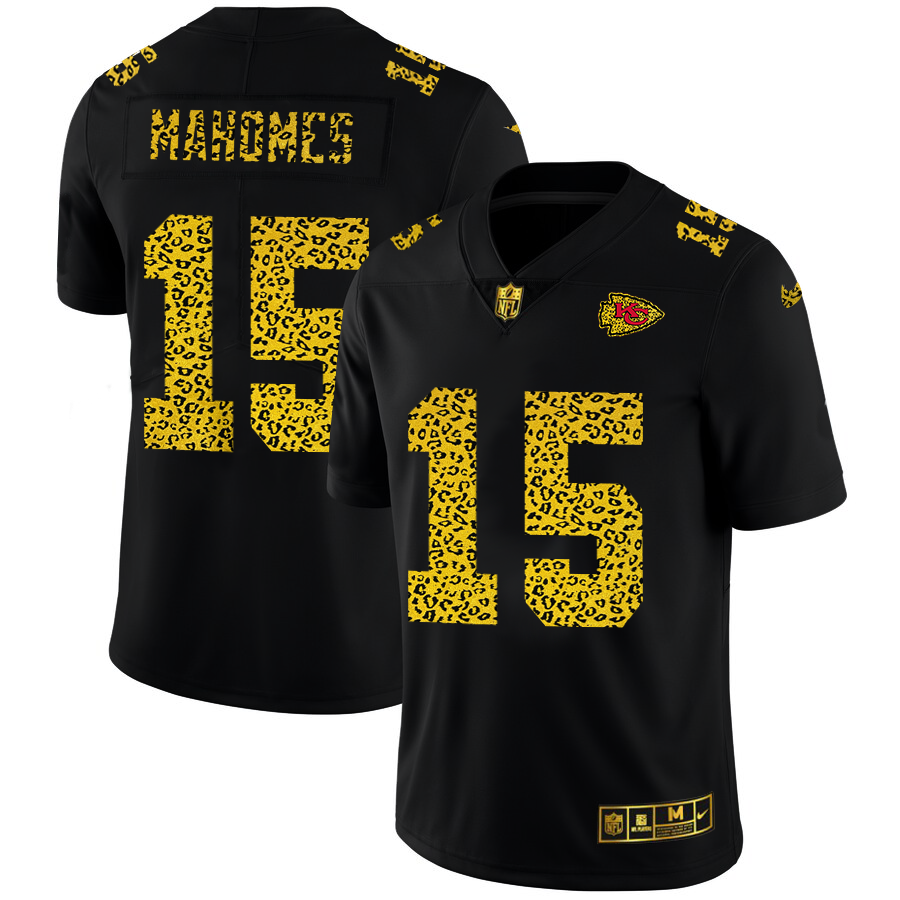 Kansas City Chiefs #15 Patrick Mahomes Men's Nike Leopard Print Fashion Vapor Limited NFL Jersey Black