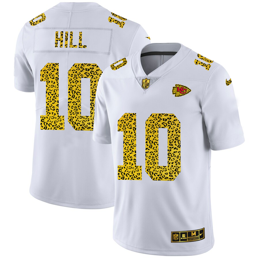 Kansas City Chiefs #10 Tyreek Hill Men's Nike Flocked Leopard Print Vapor Limited NFL Jersey White