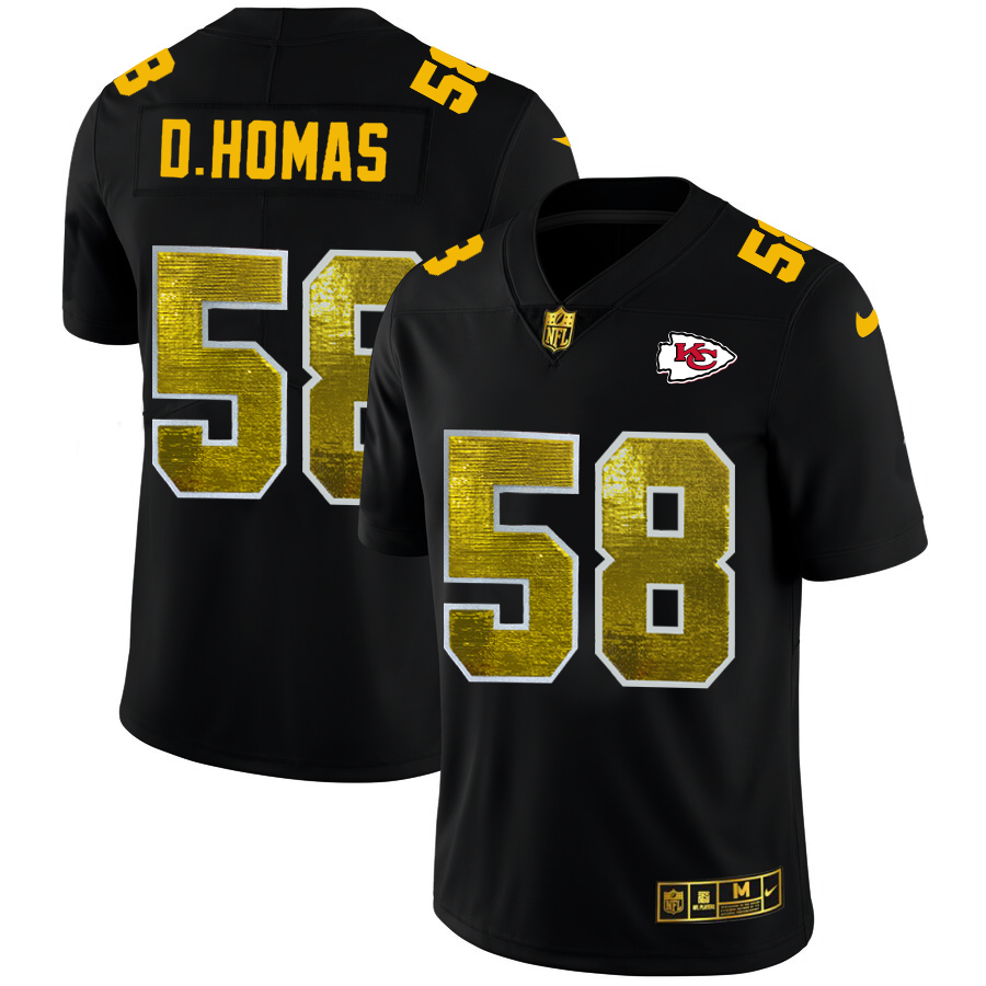 Kansas City Chiefs #58 Derrick Thomas Men's Black Nike Golden Sequin Vapor Limited NFL Jersey