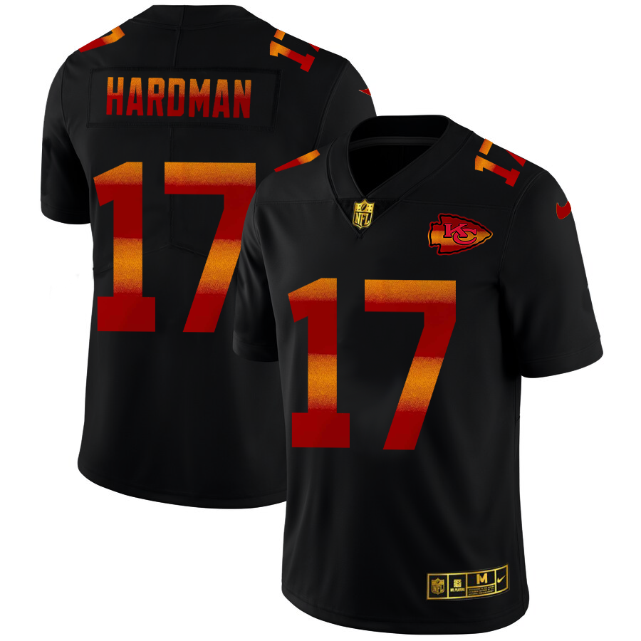 Kansas City Chiefs #17 Mecole Hardman Men's Black Nike Red Orange Stripe Vapor Limited NFL Jersey