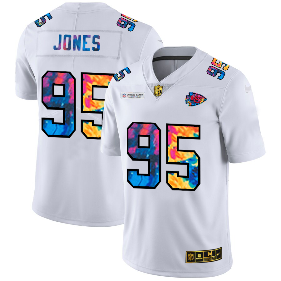 Kansas City Chiefs #95 Chris Jones Men's White Nike Multi-Color 2020 NFL Crucial Catch Limited NFL Jersey