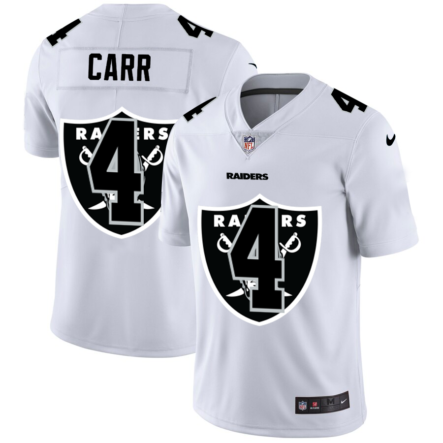 Las Vegas Raiders #4 Derek Carr White Men's Nike Team Logo Dual Overlap Limited NFL Jersey