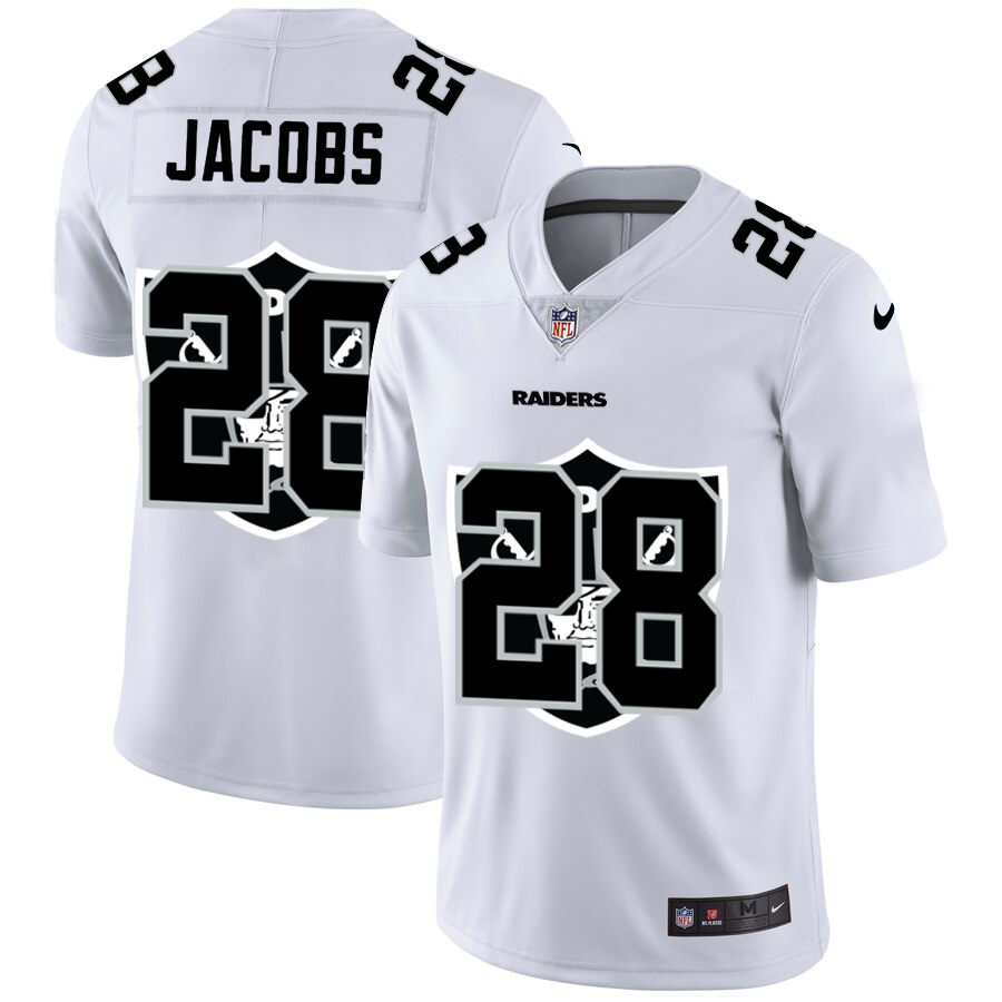 Las Vegas Raiders #28 Josh Jacobs White Men's Nike Team Logo Dual Overlap Limited NFL Jersey