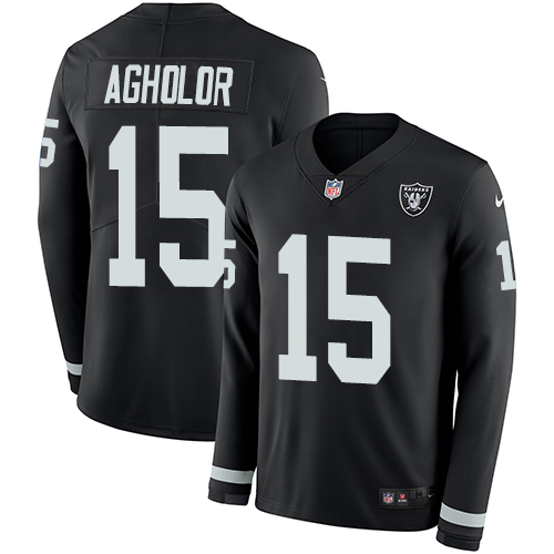 Nike Raiders #15 Nelson Agholor Black Team Color Men's Stitched NFL Limited Therma Long Sleeve Jersey