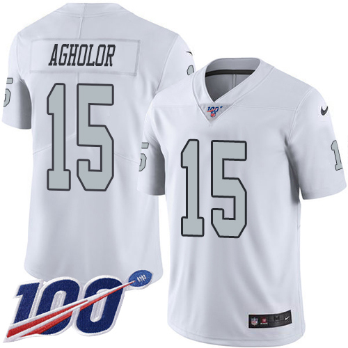 Nike Raiders #15 Nelson Agholor White Men's Stitched NFL Limited Rush 100th Season Jersey