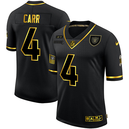 Las Vegas Raiders #4 Derek Carr Men's Nike 2020 Salute To Service Golden Limited NFL Jersey Black