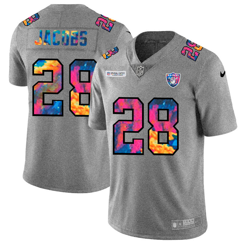 Las Vegas Raiders #28 Josh Jacobs Men's Nike Multi-Color 2020 NFL Crucial Catch NFL Jersey Greyheather