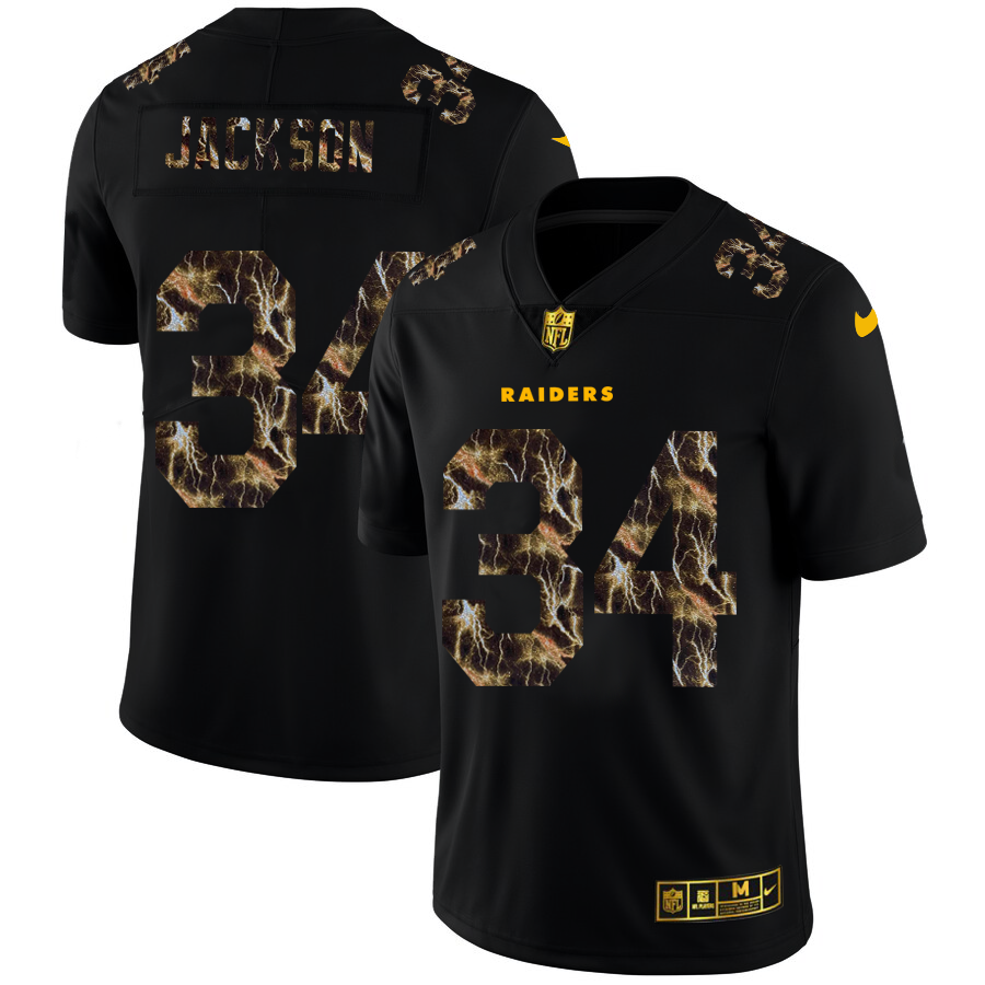 Las Vegas Raiders #34 Bo Jackson Men's Black Nike Flocked Lightning Vapor Limited NFL Jersey