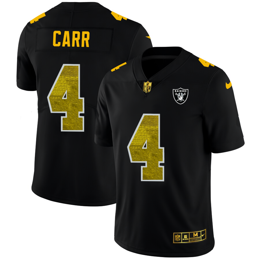 Las Vegas Raiders #4 Derek Carr Men's Black Nike Golden Sequin Vapor Limited NFL Jersey