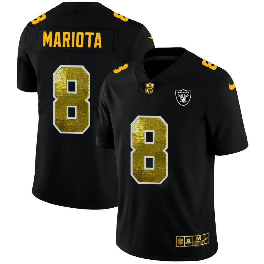 Las Vegas Raiders #8 Marcus Mariota Men's Black Nike Golden Sequin Vapor Limited NFL Jersey