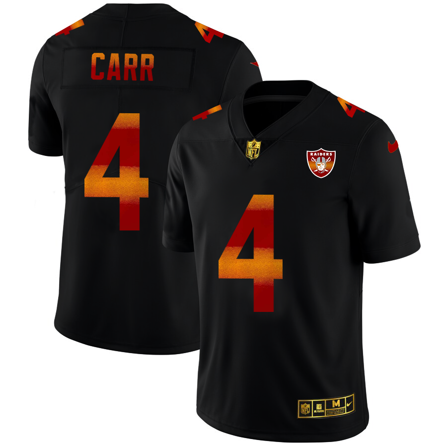 Las Vegas Raiders #4 Derek Carr Men's Black Nike Red Orange Stripe Vapor Limited NFL Jersey