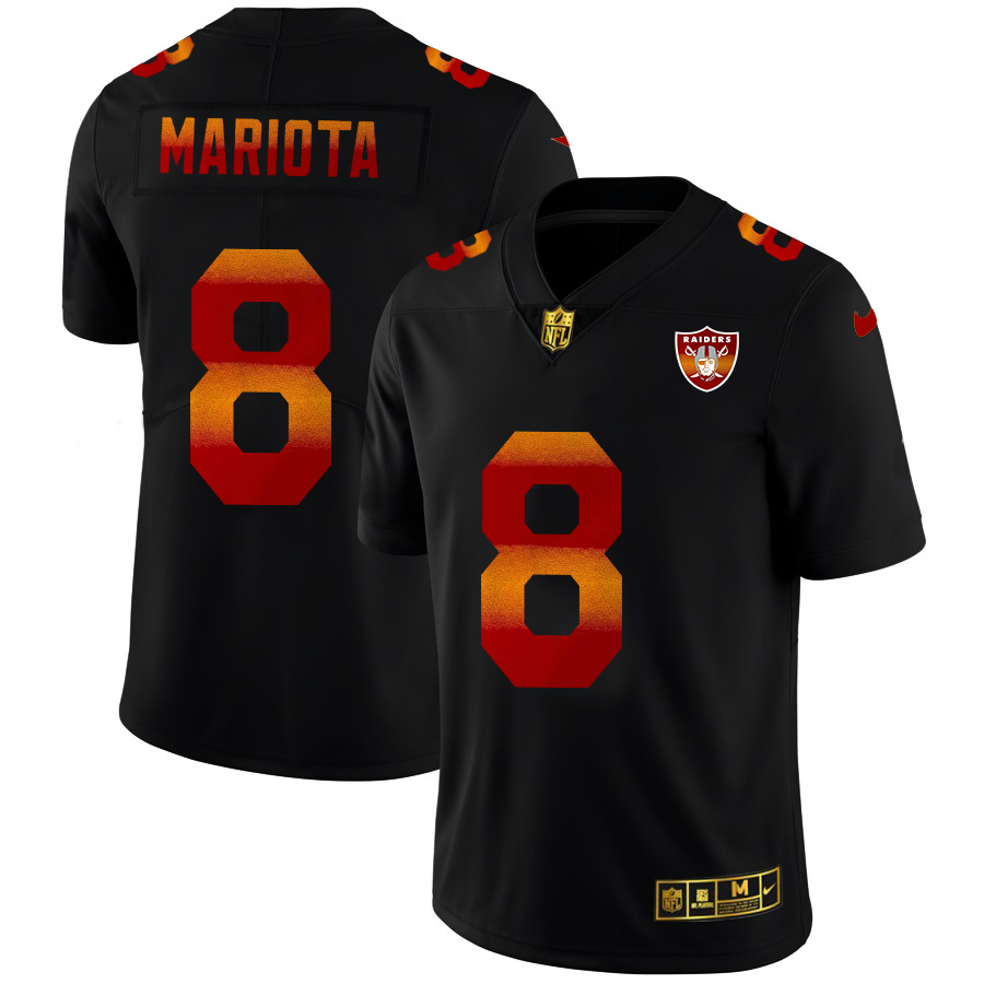 Las Vegas Raiders #8 Marcus Mariota Men's Black Nike Red Orange Stripe Vapor Limited NFL Jersey