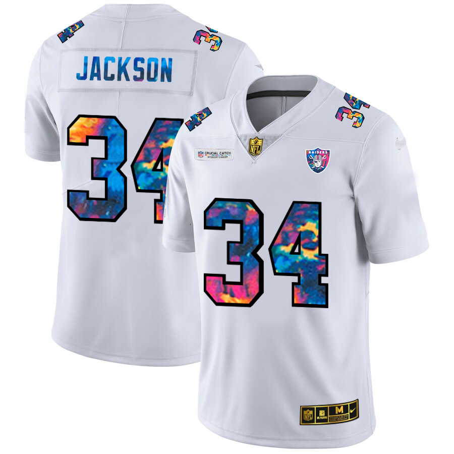 Las Vegas Raiders #34 Bo Jackson Men's White Nike Multi-Color 2020 NFL Crucial Catch Limited NFL Jersey