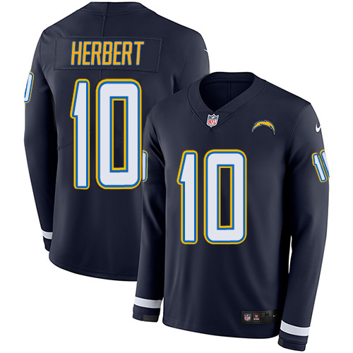 Nike Chargers #10 Justin Herbert Navy Blue Team Color Men's Stitched NFL Limited Therma Long Sleeve Jersey