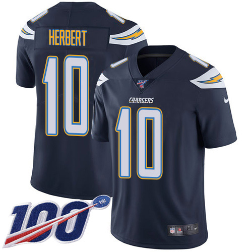 Nike Chargers #10 Justin Herbert Navy Blue Team Color Men's Stitched NFL 100th Season Vapor Untouchable Limited Jersey