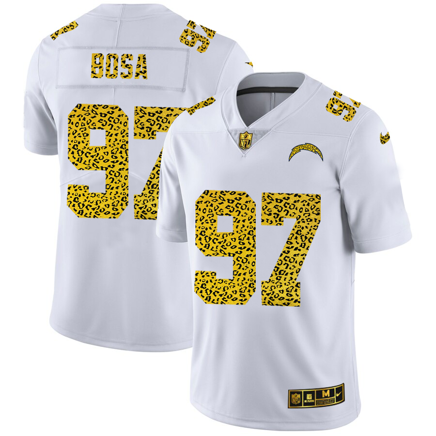 Los Angeles Chargers #97 Joey Bosa Men's Nike Flocked Leopard Print Vapor Limited NFL Jersey White