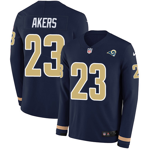 Nike Rams #23 Cam Akers Navy Blue Team Color Men's Stitched NFL Limited Therma Long Sleeve Jersey