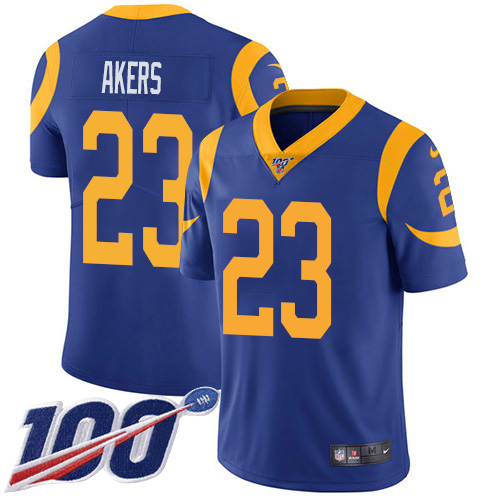 Nike Rams #23 Cam Akers Royal Blue Alternate Men's Stitched NFL 100th Season Vapor Untouchable Limited Jersey