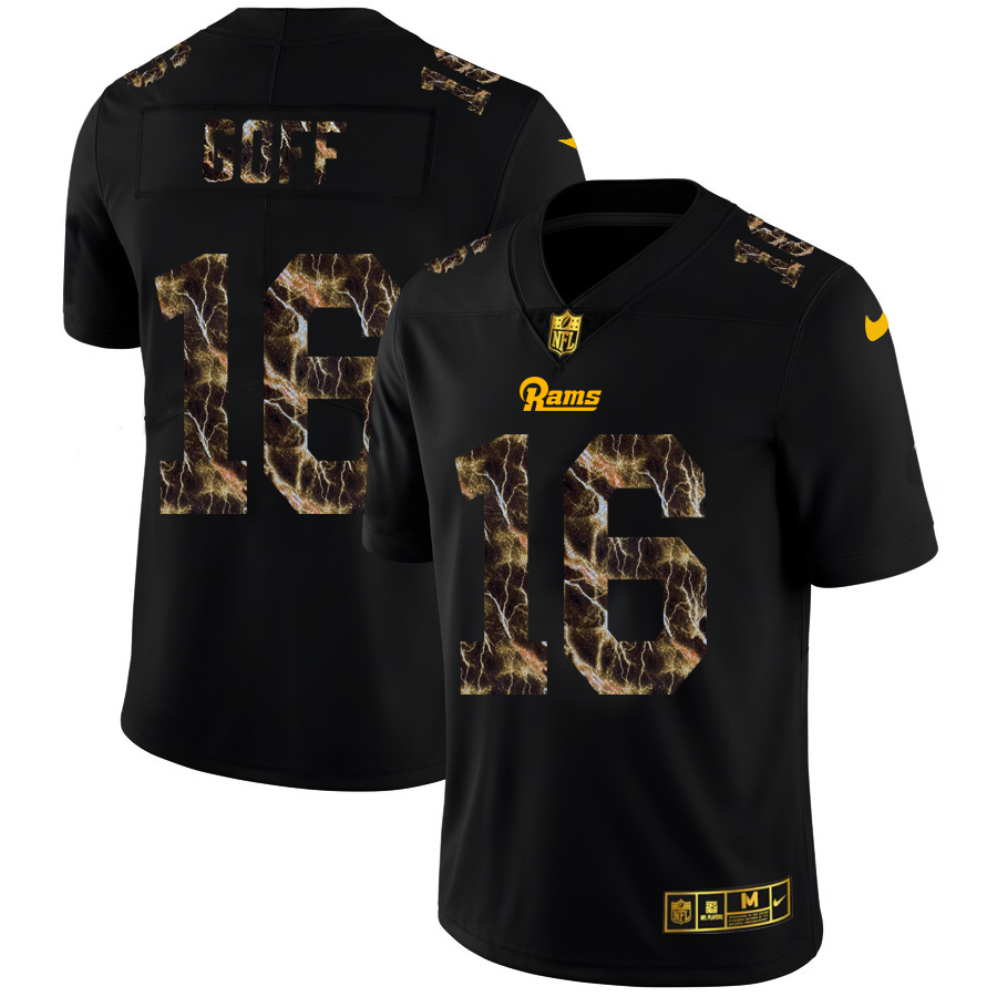 Los Angeles Rams #16 Jared Goff Men's Black Nike Flocked Lightning Vapor Limited NFL Jersey