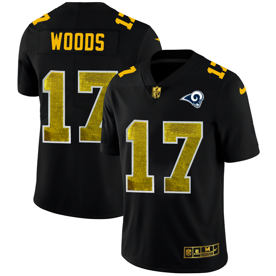 Los Angeles Rams #17 Robert Woods Men's Black Nike Golden Sequin Vapor Limited NFL Jersey