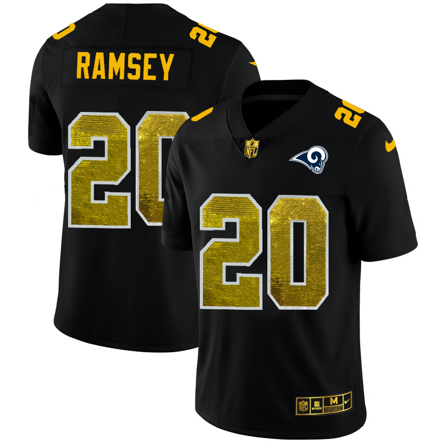 Los Angeles Rams #20 Jalen Ramsey Men's Black Nike Golden Sequin Vapor Limited NFL Jersey