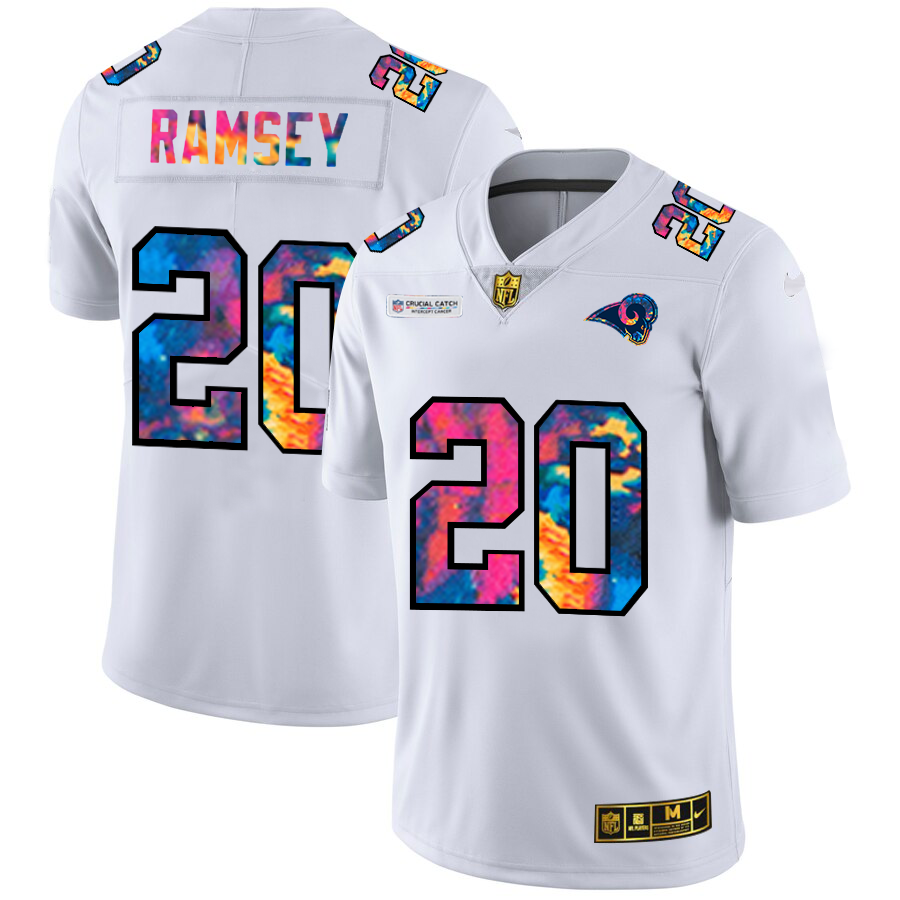 Los Angeles Rams #20 Jalen Ramsey Men's White Nike Multi-Color 2020 NFL Crucial Catch Limited NFL Jersey