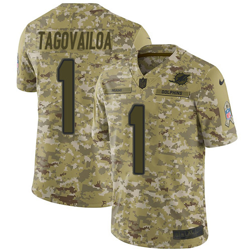 Nike Dolphins #1 Tua Tagovailoa Camo Men's Stitched NFL Limited 2018 Salute To Service Jersey