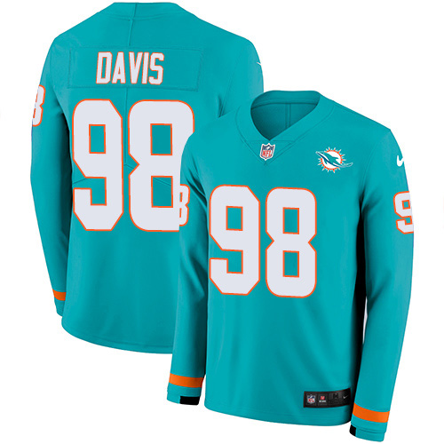 Nike Dolphins #98 Raekwon Davis Aqua Green Team Color Men's Stitched NFL Limited Therma Long Sleeve Jersey